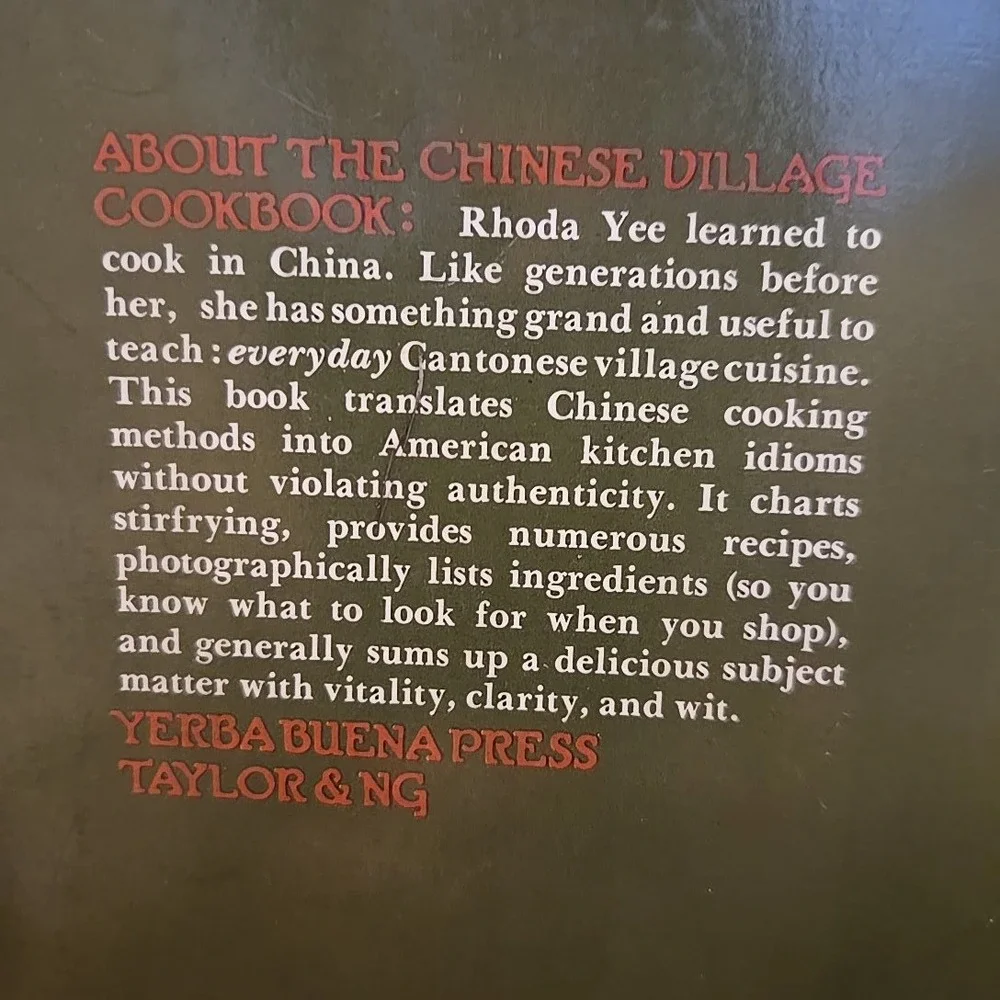 VTG 1975 Chinese Village Cookbook Rhoda Yee Verba‎ Buena Press SF Cantonese USA